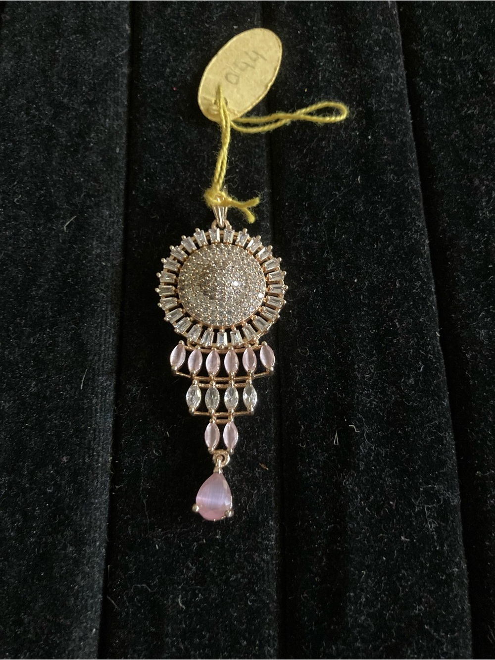 Gold and Pink Crystal Drop Pendant Necklace - Women Jewelry